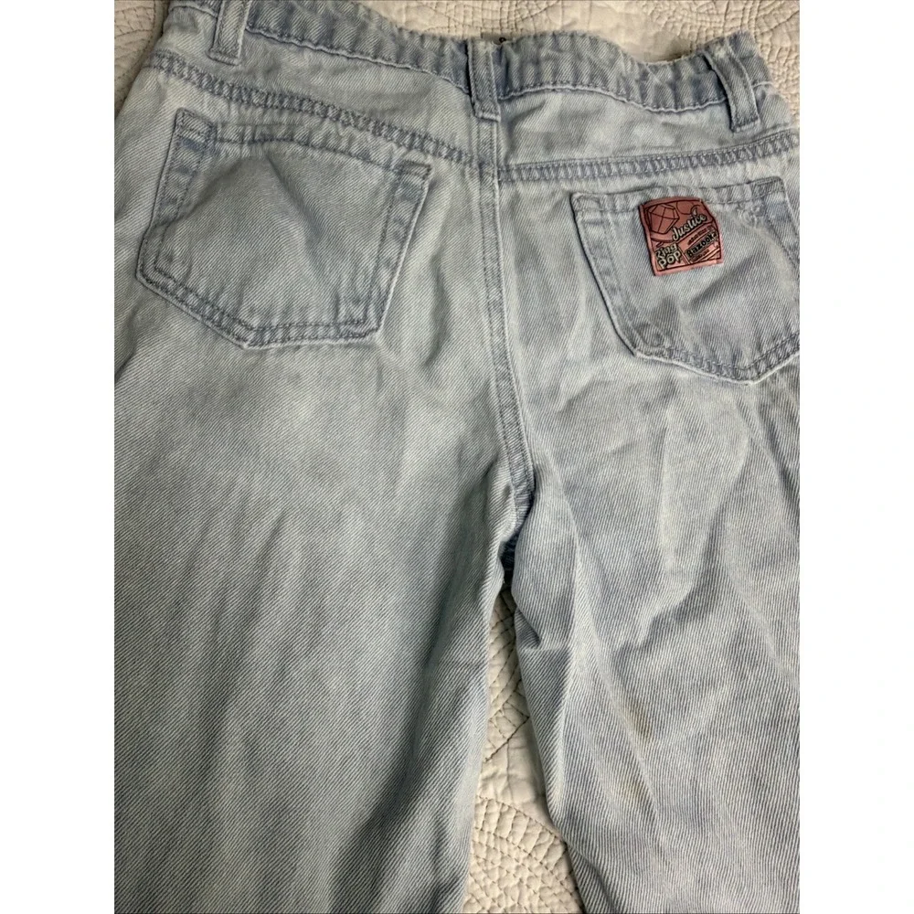 Justice Light Wash Jeans with Pink Balloon & Red Ring Pop Art Girls Sz 10